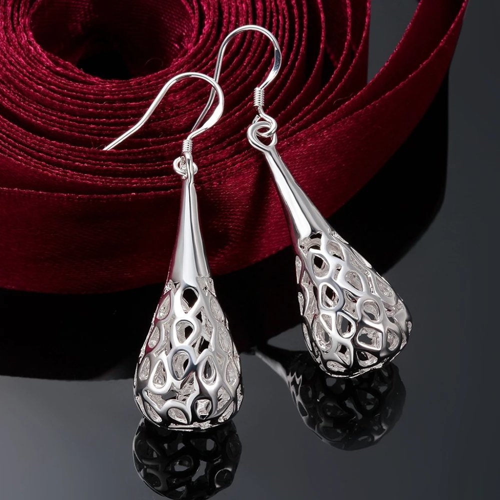 Beautiful 3D Waterdrop Earrings Solid Sterling Silver " Hypoallergenic " - Picture 4 of 4